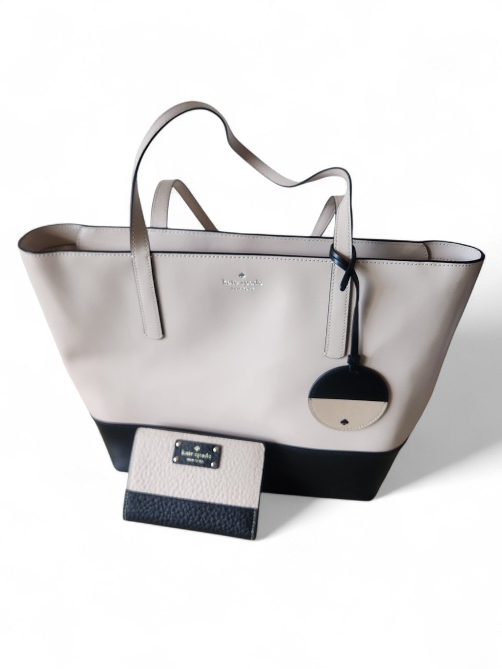 Kate Spade Two-Tone Tan and Black Leather Tote with Matching Wallet